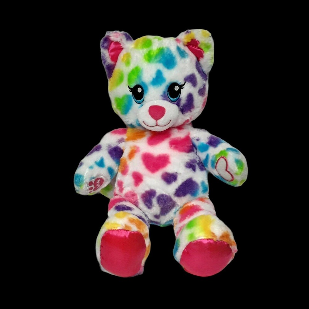 Build A Bear Kitty Cat Multicolored Rainbow Hearts Plush 16 Inch Stuffed Animal
